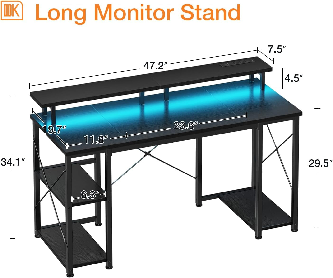 48 Inch LED Gaming Desk With Monitor Stand And USB Ports