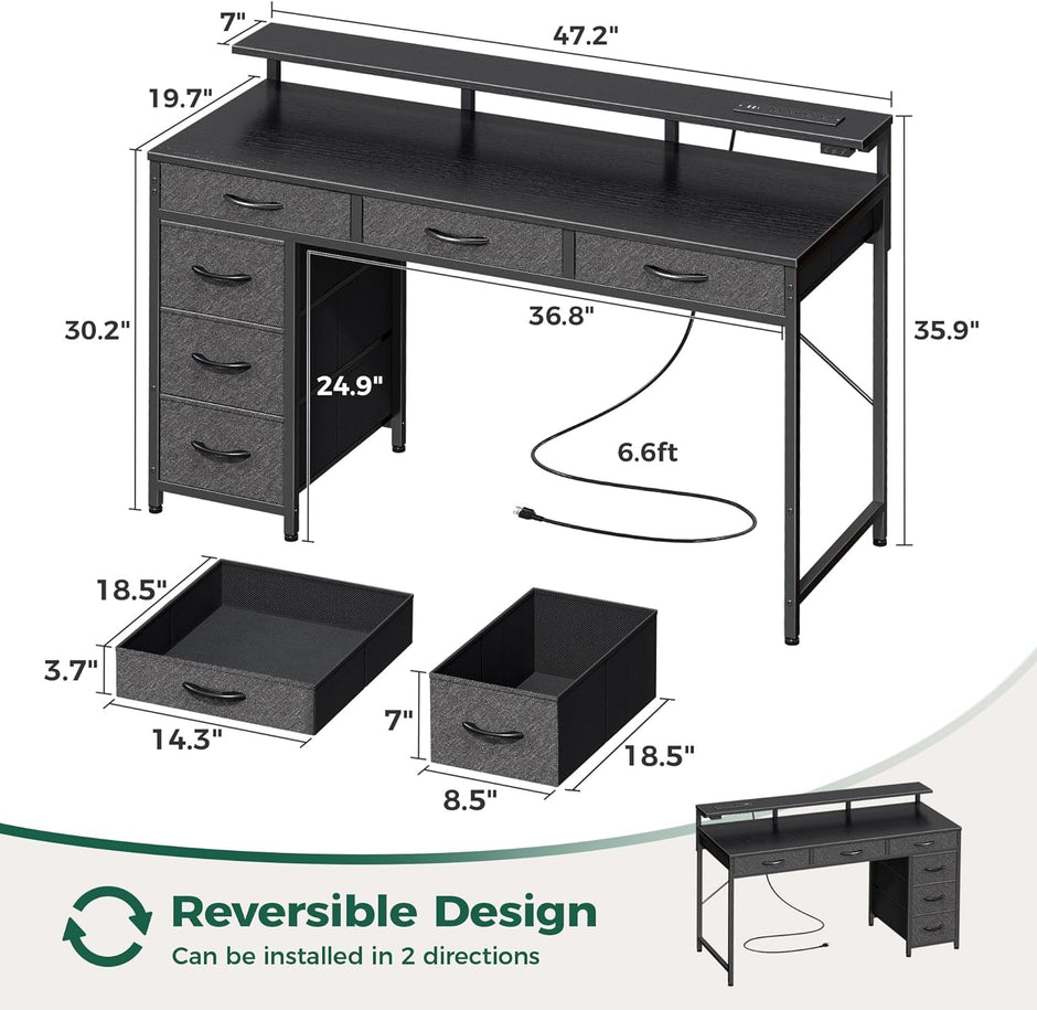 47 Inch RGB Gaming Desk For Home Office And Gaming Setup
