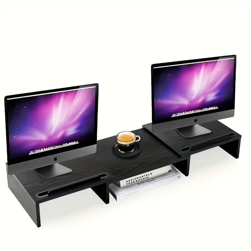 Adjustable Dual Monitor Stand Riser - Extra Long Office Desktop Organizer for 2 Monitors (Up to 48.2