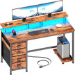 47 Inch Gaming Desk with LED Lights and Drawers