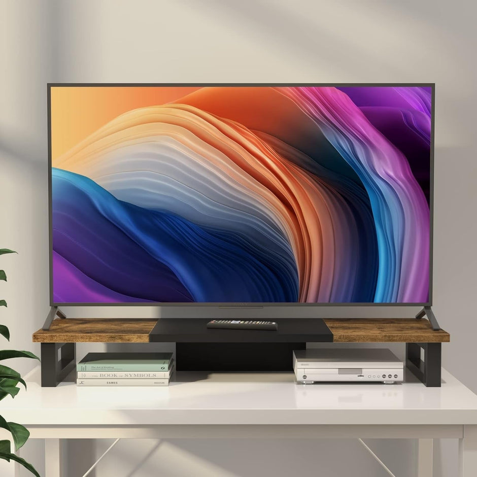 Dual Monitor Stand Riser Wood And Steel For Two Monitors