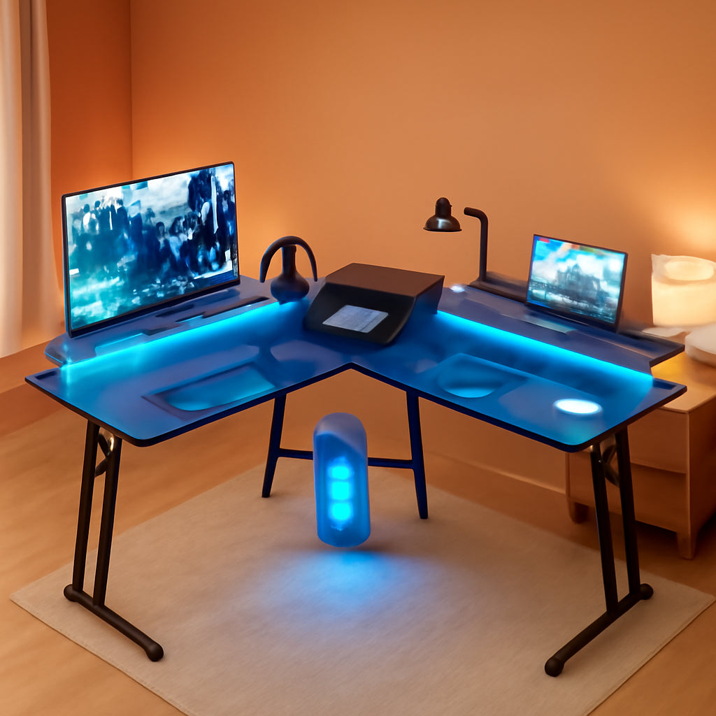 51 Inch L Shaped Gaming Desk With Monitor Stand For Home Office
