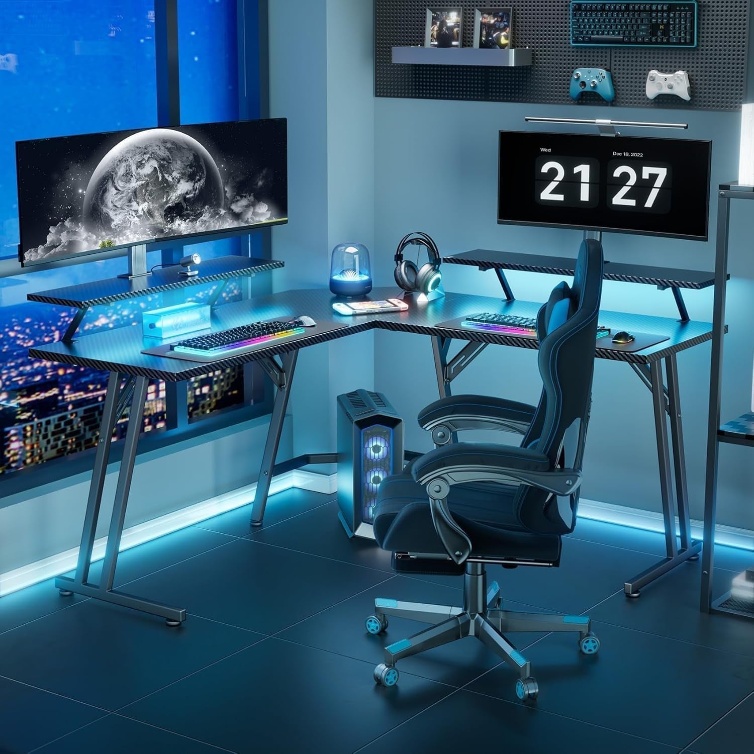 51 Inch L Shaped Gaming Desk With Monitor Stand For Home Office