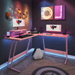 Pink L Shaped Gaming Desk With Monitor Stand 51 Inch Corner Computer Desk
