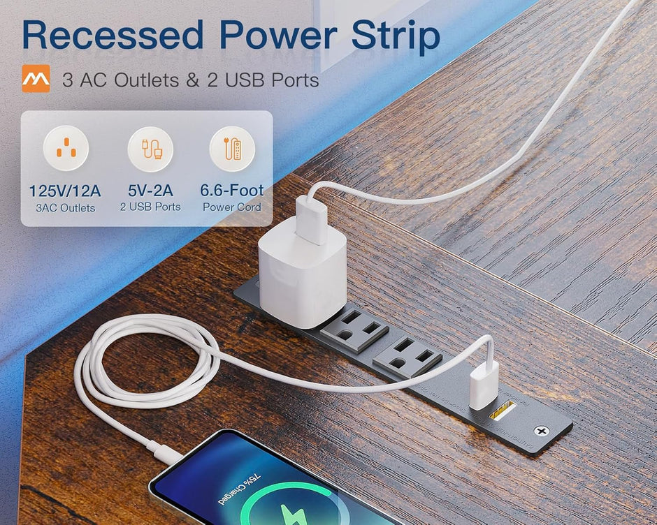 66 Inch L Shaped Gaming Desk With USB Ports CPU Stand