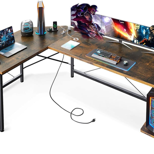 66 Inch L Shaped Gaming Desk With USB Ports CPU Stand