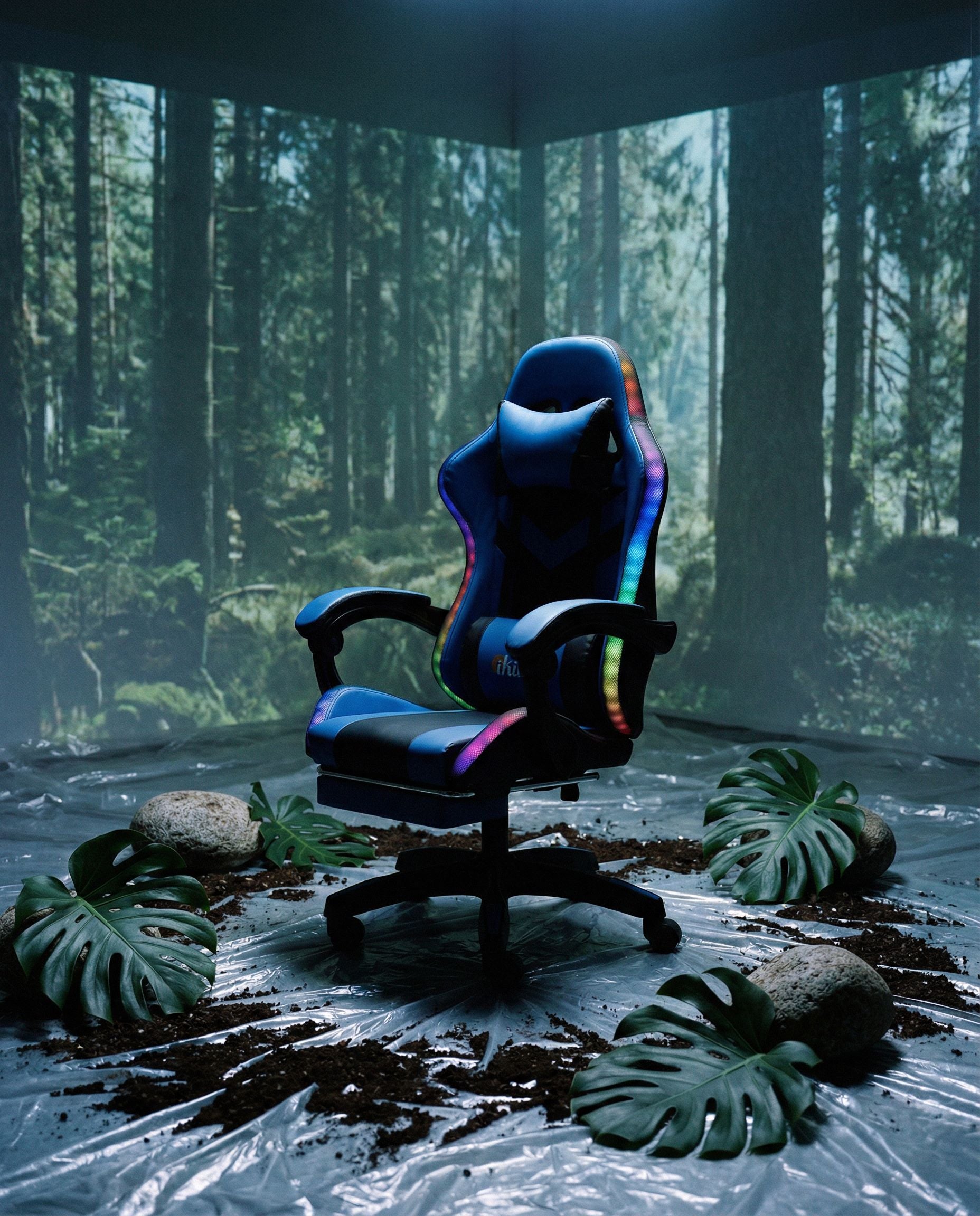 NNEED Racing Gaming Chair 7 RGB LED 8 Points Massage Black&Blue