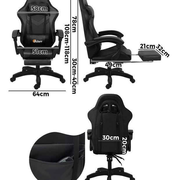 NNEED Racing Gaming Chair 7 RGB LED 8 Points Massage Black