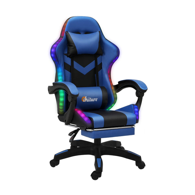 NNEED Racing Gaming Chair 7 RGB LED 8 Points Massage Black&Blue