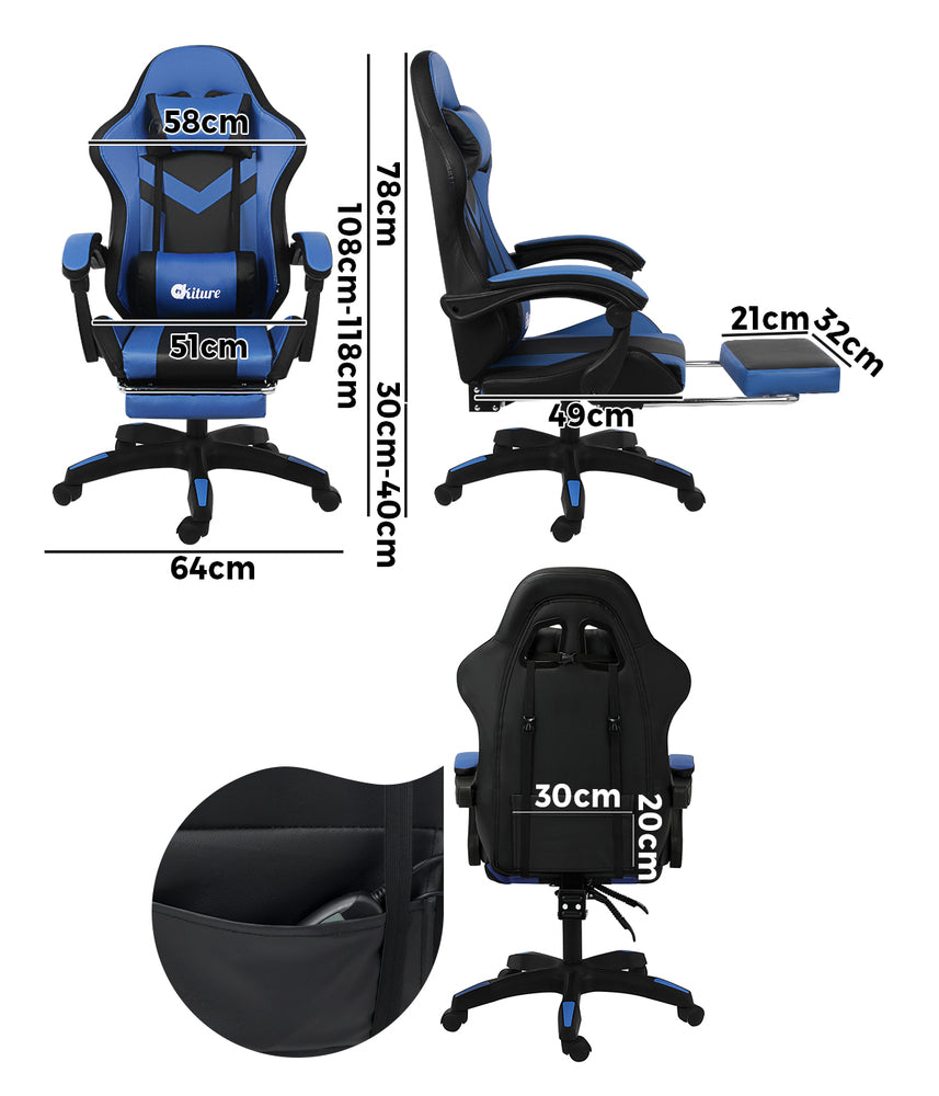 NNEED Racing Gaming Chair 7 RGB LED 8 Points Massage Black&Blue