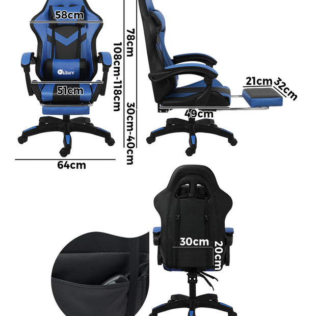NNEED Racing Gaming Chair 7 RGB LED 8 Points Massage Black&Blue