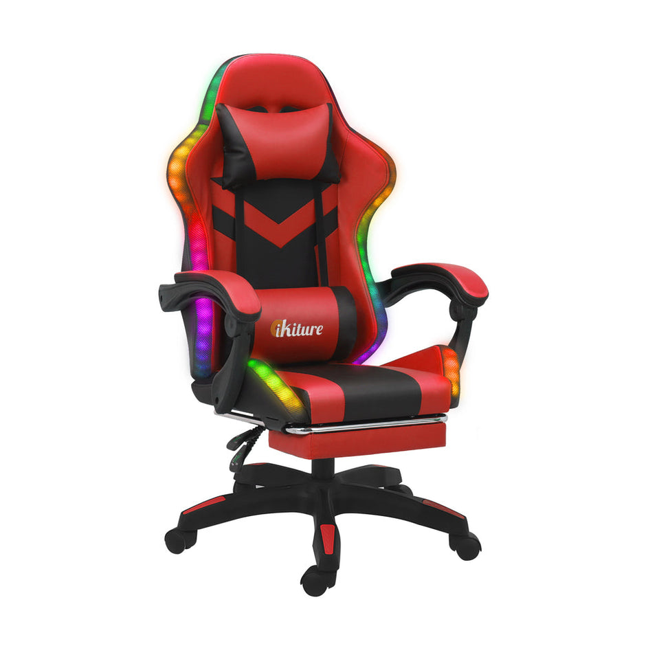 NNEED Racing Gaming Chair 7 RGB LED 8 Points Massage Black&Red