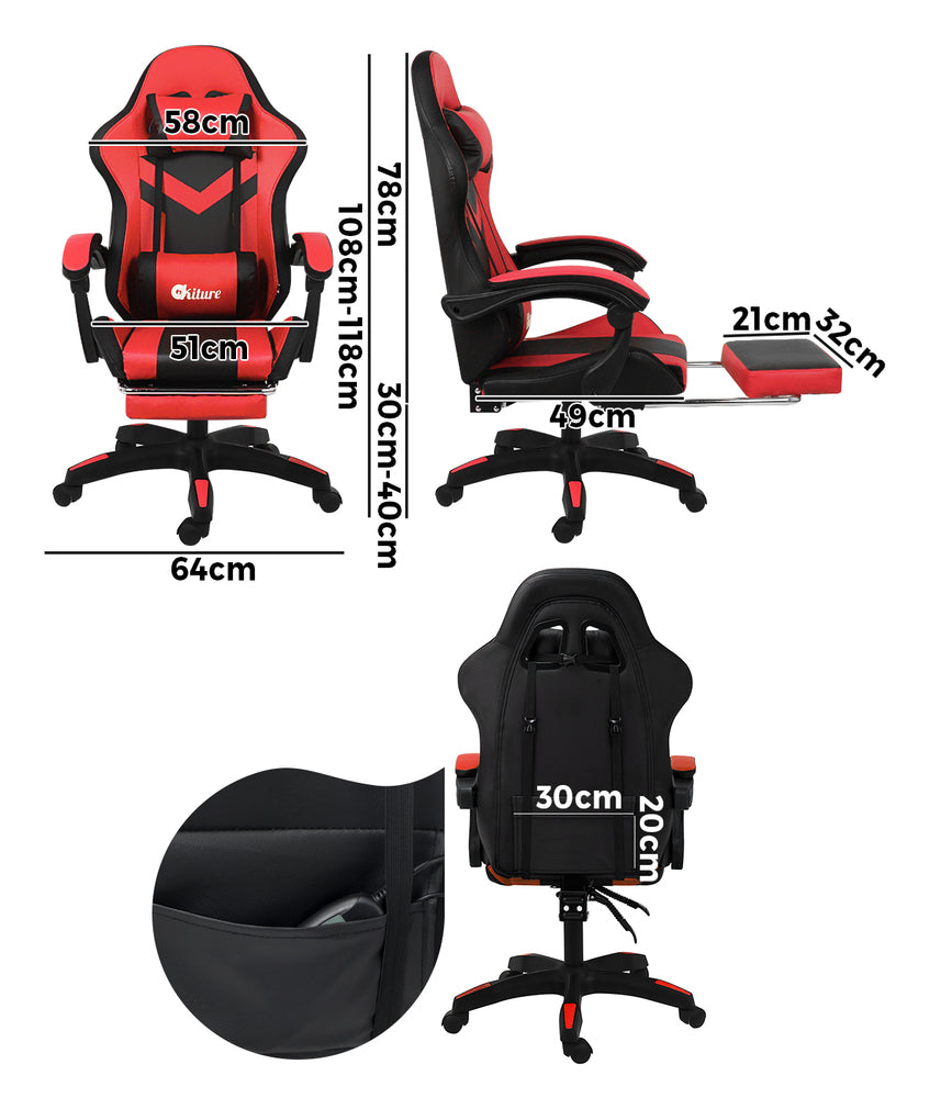 NNEED Racing Gaming Chair 7 RGB LED 8 Points Massage Black&Red