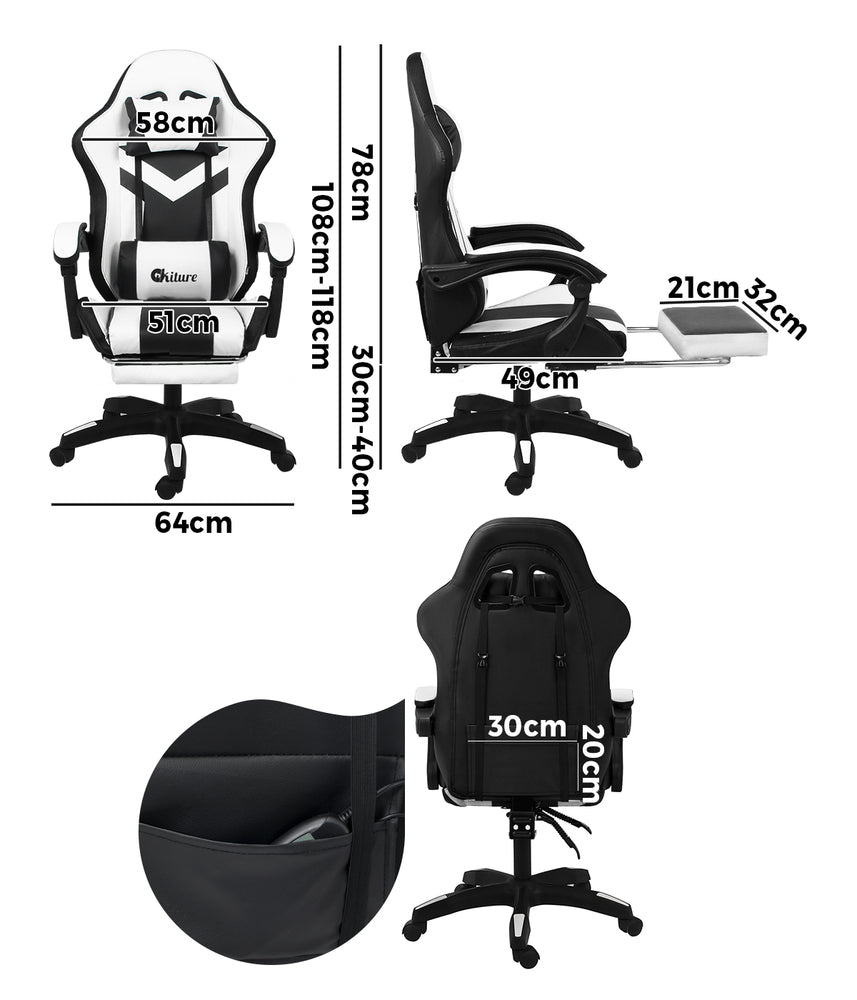 NNEED Racing Gaming Chair 7 RGB LED 8 Points Massage Black&White
