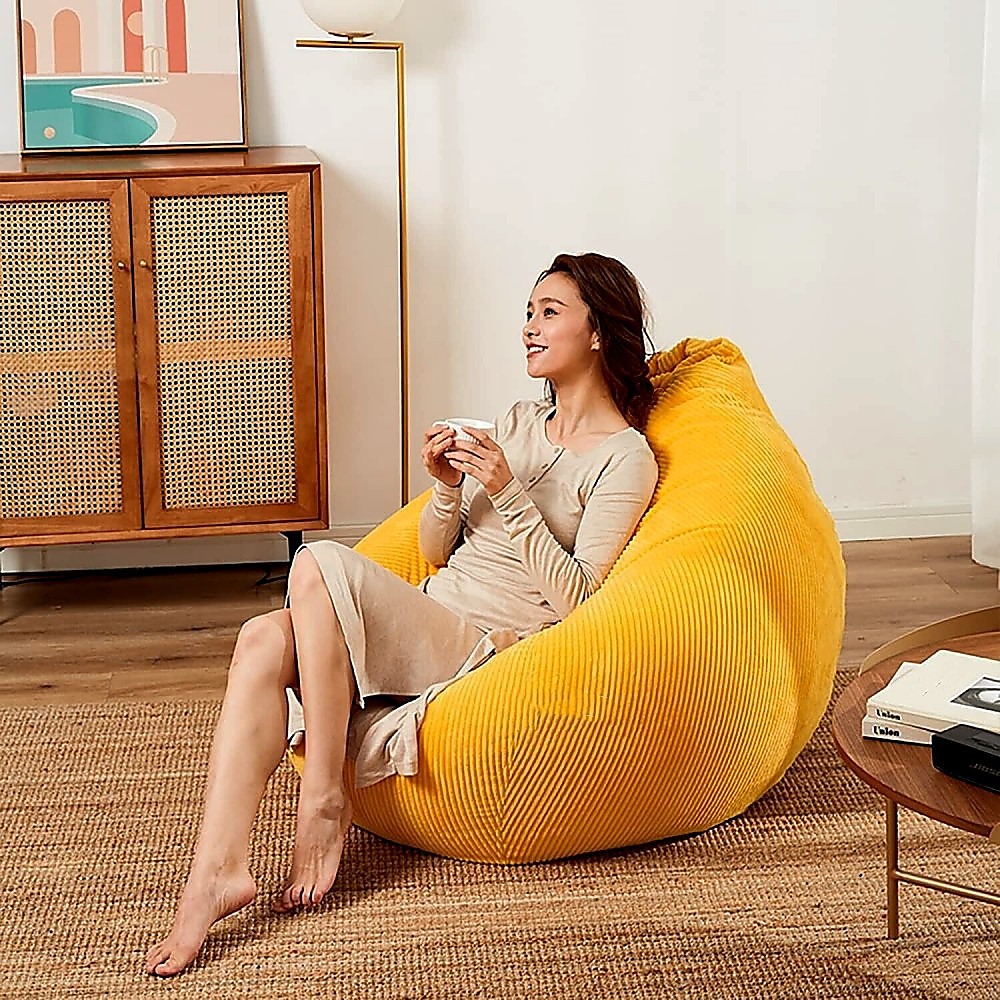 NNEDSZ Jumbo Cord Beanbag Chair Cover Unfilled Large Bean Bag - Mustard