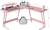 Pink L Shaped Gaming Desk With Monitor Stand 51 Inch Corner Computer Desk