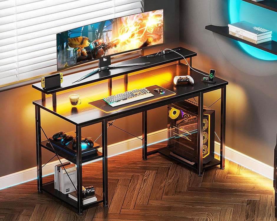 48 Inch LED Gaming Desk With Monitor Stand And USB Ports