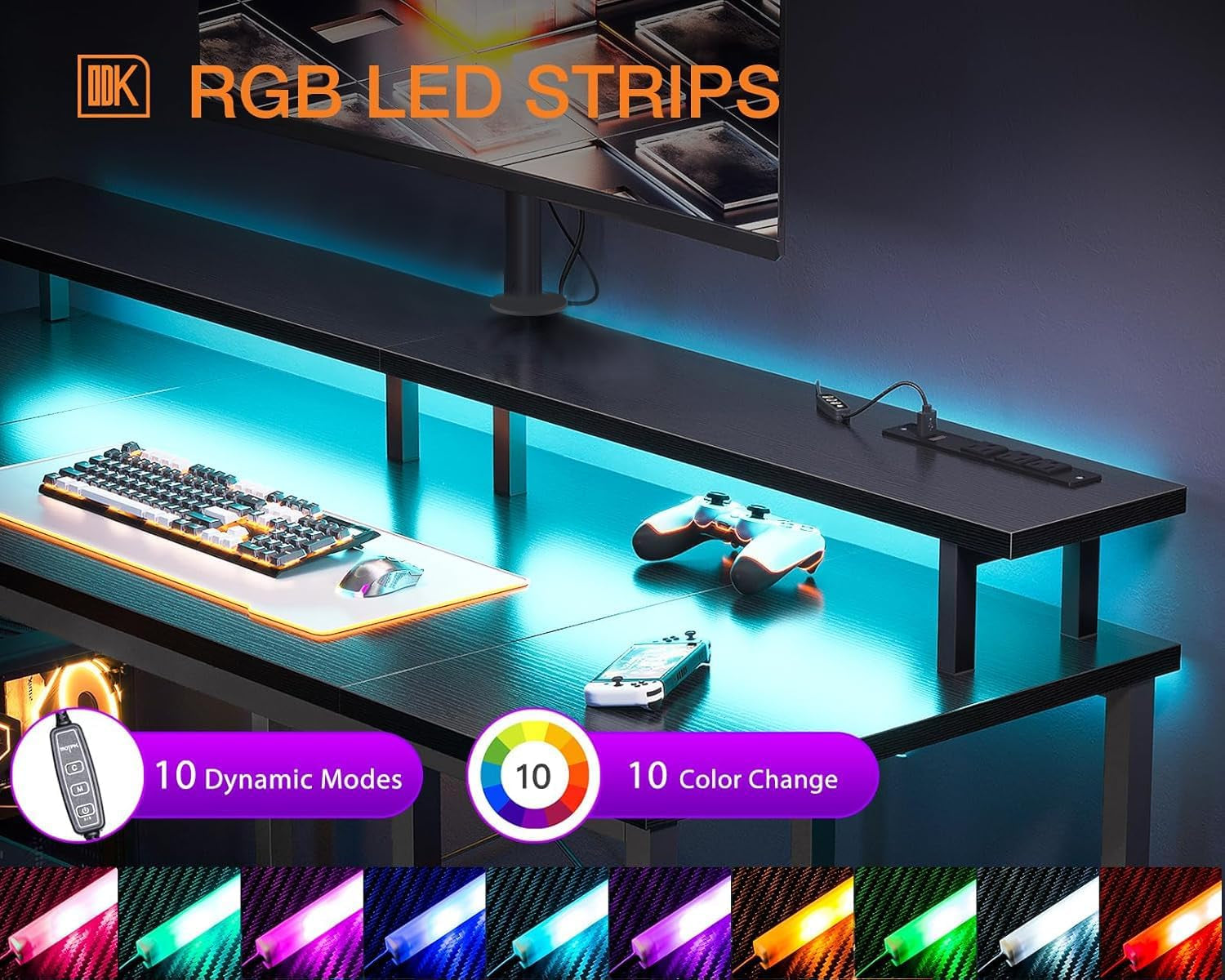 48 Inch LED Gaming Desk With Monitor Stand And USB Ports