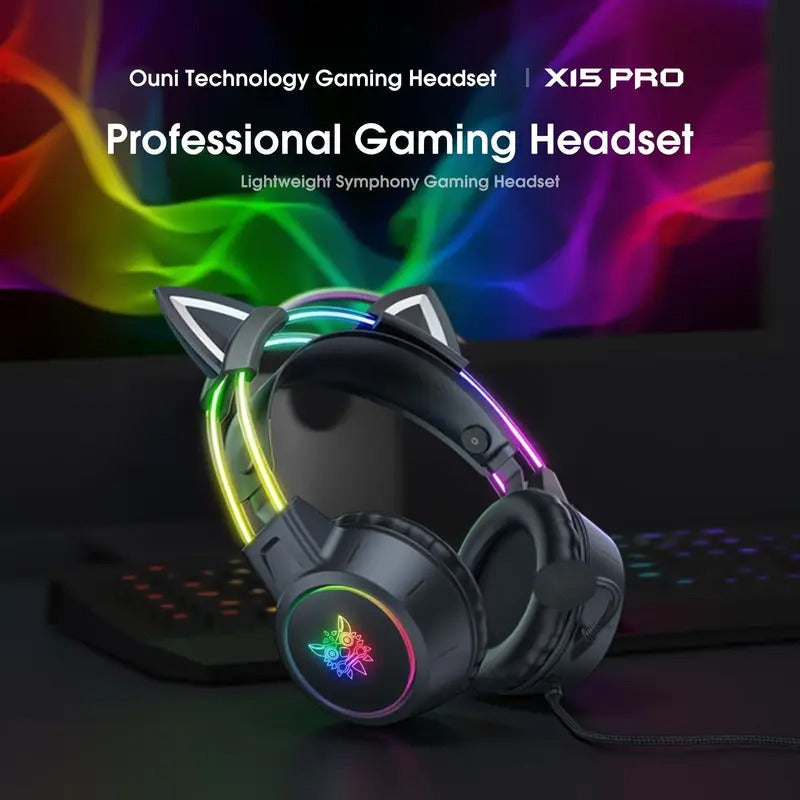 NNETM Gaming Headset with Detachable Cat Ear Microphone