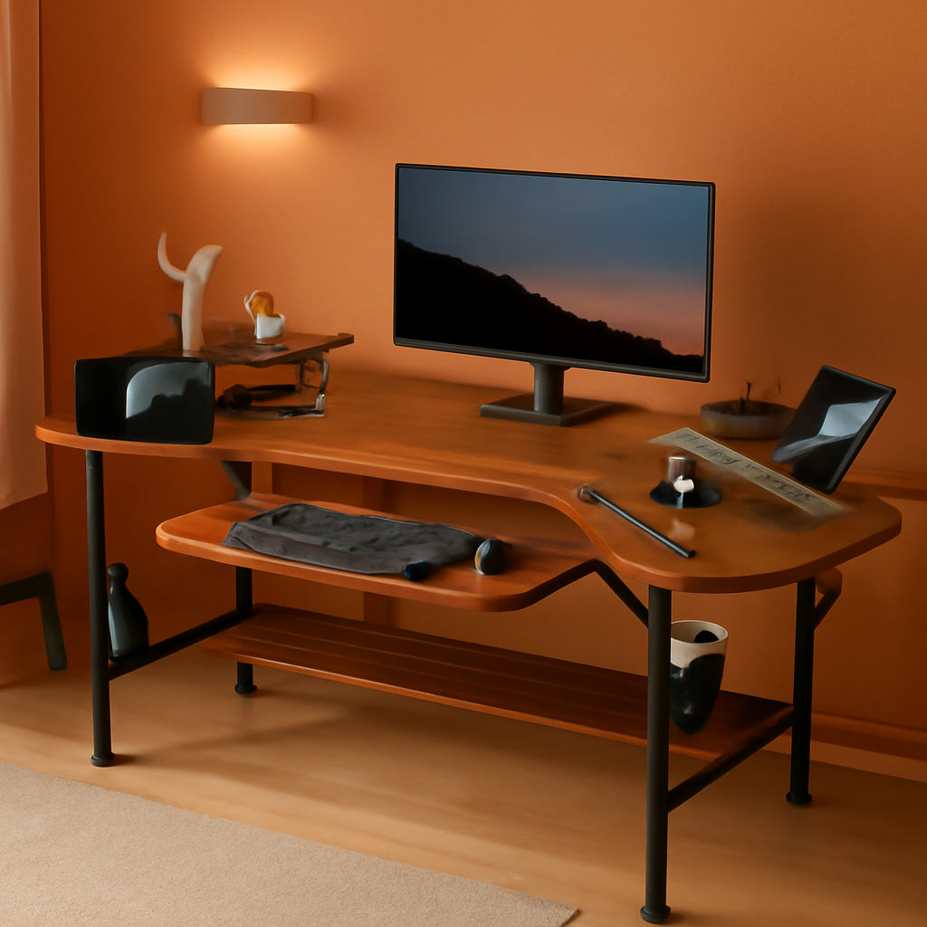 Large Wing-Shaped Gaming Desk With Keyboard Tray