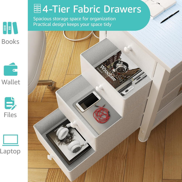 White 47 Inch Computer Gaming Desk With Monitor Stand And Power Outlets